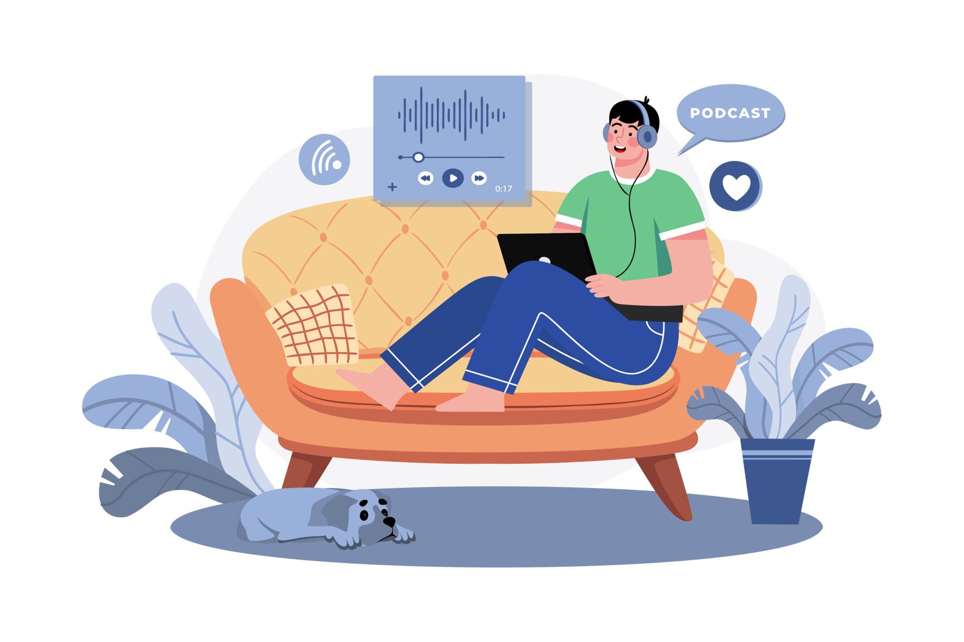 Podcast Business - Man listening couch