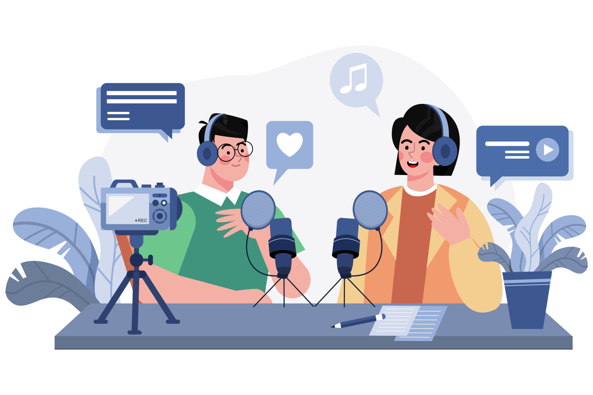 Podcast business - man and woman recording