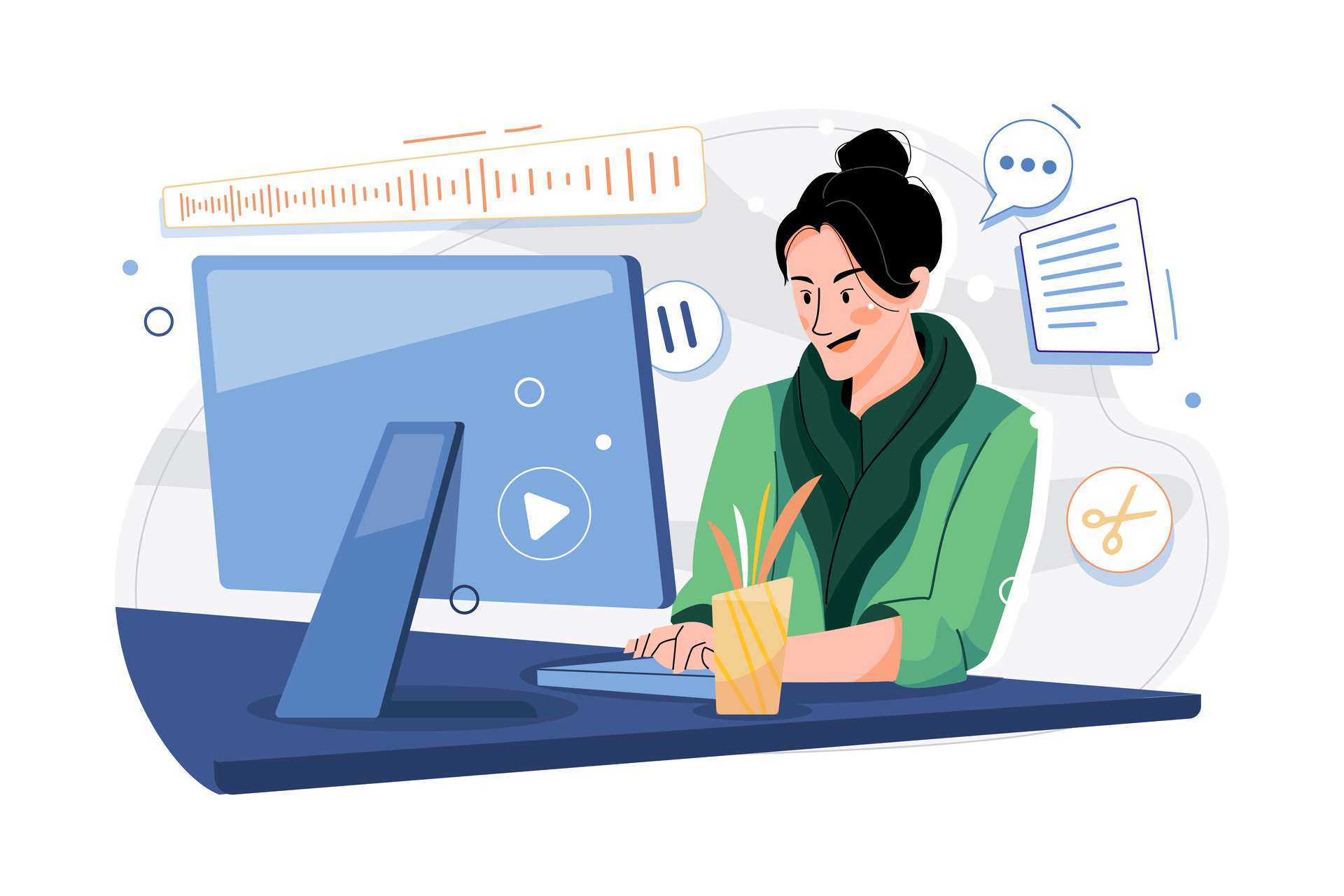 Podcast business - woman working at podcast